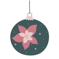 Christmas toys, pendant ball with Christmas star. Balls with Christmas flower. poinsettia. Xmas, new year design. vector