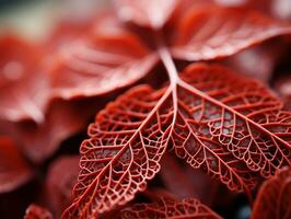 Organic geometry red veins and leaves focus on joints AI Generative photo