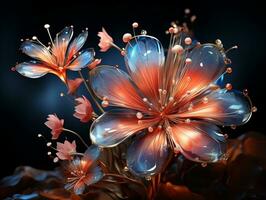 3d ilustración de un resumen flor con un mariposa en un oscuro antecedentes ai generativo foto