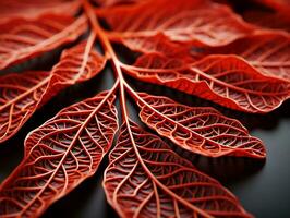 Organic geometry red veins and leaves focus on joints AI Generative photo