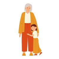 Granddaughter hugging her grandmother. Flat vector illustration