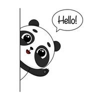 Cute cartoon panda bear saying hello. Vector illustration isolated on white background