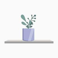 Indoor plant in a purple pot on a wall shelf on a white background vector