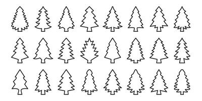 Christmas tree line icon set. Vector illustration of pine trees silhouette