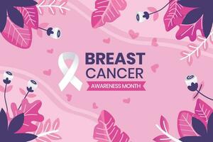 Flat breast cancer awareness month, vector hand drawn background.