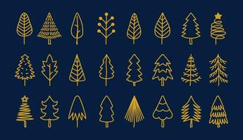 conjunto de vector resumen Navidad arboles oro Clásico dibujado a mano colección