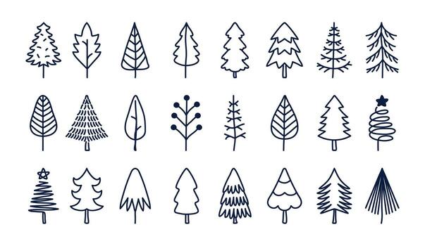 Set of vector abstract Christmas trees. Hand-drawn trees vector collections