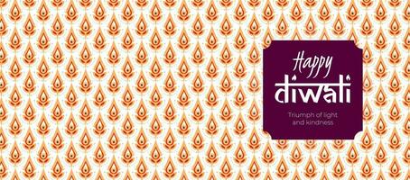 Indian holiday Happy Diwali horizontal banner. Deepavali India festival of lights print. Hindu traditional celebration background with diya oil lamps pattern. Creative art modern vector eps design