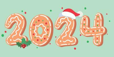 festivo Navidad inscripción 2024 desde pan de jengibre galletas con Formación de hielo. vector ilustración