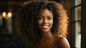 africano hermosa mujer retrato. ai generado foto