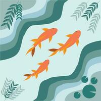 Design Illustration Gold Fish in Pond Vector