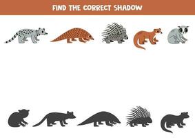 Find shadows of cute Asian animals. Educational logical game for kids. vector