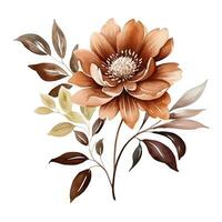 Abstract watercolor flower in boho style, brown beige color, isolated illustration on white background. Generative AI photo