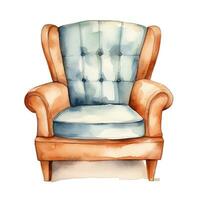 Watercolor illustration of a modern armchair in retro style. Single element, clipart, boho, cozy. Generative AI photo