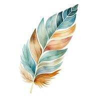 Colorful watercolor illustration of a feather. Isolated clipart on white background. Generative AI photo