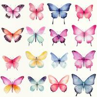 Bright watercolor collection of butterflies, wings, insects. Print, painting, pattern. Generative AI photo