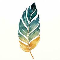 Colorful watercolor illustration of a feather. Isolated clipart on white background. Generative AI photo