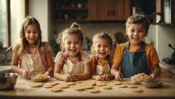 contento familia gracioso niños. ai generado foto