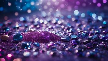 abstract glitter silver, purple, blue lights background. de-focused. banner. Ai Generated photo