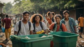 equipo de joven y diversidad voluntario trabajador grupo disfrutar Caritativo social trabajo . ai generado foto