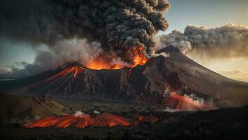 Volcano eruption landscape. Ai Generated photo