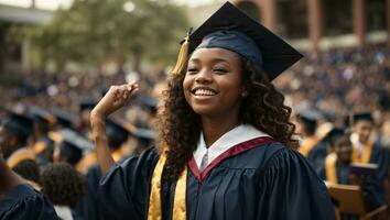 Happy African American girl graduating student celebrating Graduation. School graduation.. Ai Generated photo