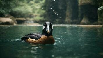 auk swimming in water in a zoo. Ai Generated photo