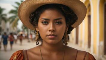 portrait of unidentified palenqueras woman, the symbol of cartagena city. Ai Generated photo