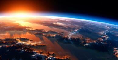 panorámico ver de el globo de planeta tierra desde espacio. brillante brillante Dom - ai generado imagen foto