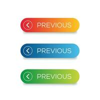 Previous Web button set. Previous Button set with icon. Vector Illustration