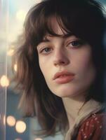 Mesmerizing portrait of a stunning young woman with a captivating gaze. Generative ai. photo