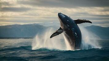 humpback whale jumping over the sea. Ai Generated photo