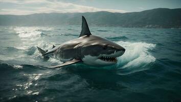 tiburón en el mar. ai generado foto