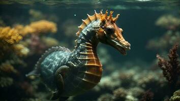 seahorse hippocampus swimming. Ai Generated photo