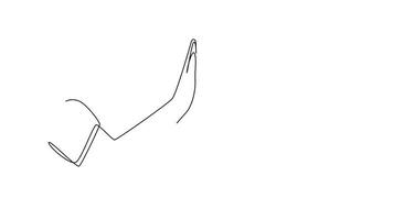 Animated self drawing of continuous line draw two men giving high fives gesture hands wearing office clothes to celebrate success big deal. Business teamwork concept. Full length single line animation video