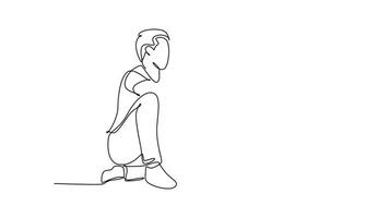 Self drawing animation of single line draw young happy couple male and female relaxing, spending time together eating popcorn. Romantic relationship concept. Continuous line draw. Full length animated video