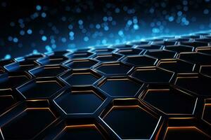 Abstract technology background with hexagons. 3d rendering toned image, Futuristic High Tech Black background with a hexagm, AI Generated photo