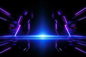 abstract futuristic tunnel with neon lights and reflections 3d rendering background, Futuristic Sci-Fi Abstract Blue And Purple Neon Light background, AI Generated photo