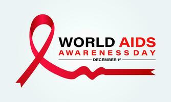 World Aids Day concept with  Red Ribbon. Banner with realistic . 1st December  Background, banner, card, poster, template. Vector illustration.