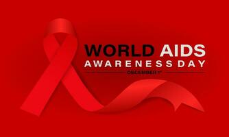 World Aids Day concept with  Red Ribbon. Banner with realistic . 1st December  Background, banner, card, poster, template. Vector illustration.