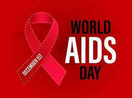 World Aids Day concept with  Red Ribbon. Banner with realistic . 1st December  Background, banner, card, poster, template. Vector illustration.