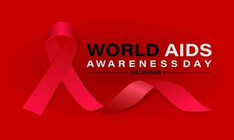 World Aids Day concept with  Red Ribbon. Banner with realistic . 1st December  Background, banner, card, poster, template. Vector illustration.