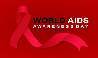 World Aids Day concept with  Red Ribbon. Banner with realistic . 1st December  Background, banner, card, poster, template. Vector illustration.