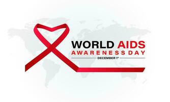 World Aids Day concept with  Red Ribbon. Banner with realistic . 1st December  Background, banner, card, poster, template. Vector illustration.