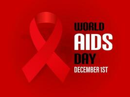 World Aids Day concept with  Red Ribbon. Banner with realistic . 1st December  Background, banner, card, poster, template. Vector illustration.