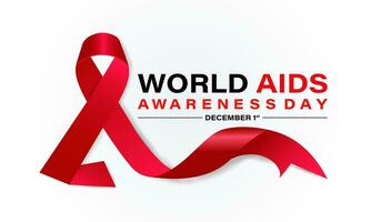 World Aids Day concept with  Red Ribbon. Banner with realistic . 1st December  Background, banner, card, poster, template. Vector illustration.