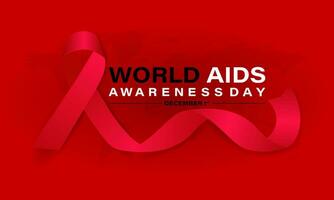 World Aids Day concept with  Red Ribbon. Banner with realistic . 1st December  Background, banner, card, poster, template. Vector illustration.