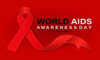 World Aids Day concept with  Red Ribbon. Banner with realistic . 1st December  Background, banner, card, poster, template. Vector illustration.