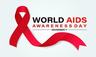 World Aids Day concept with  Red Ribbon. Banner with realistic . 1st December  Background, banner, card, poster, template. Vector illustration.