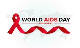 World Aids Day concept with  Red Ribbon. Banner with realistic . 1st December  Background, banner, card, poster, template. Vector illustration.